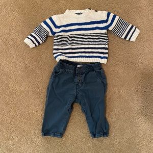 Zara knit sweater and cotton pants outfit